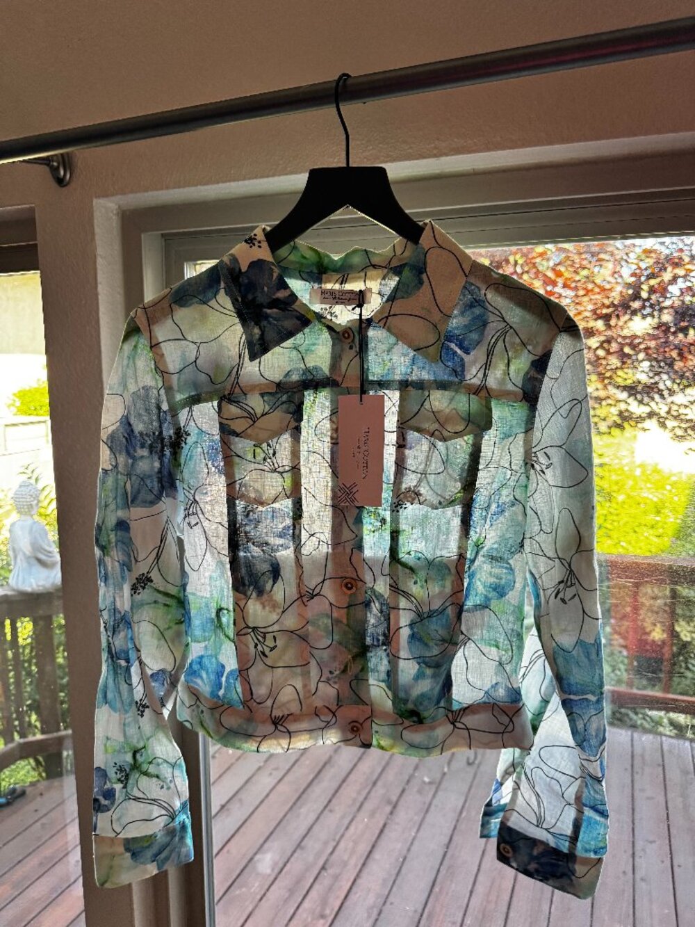 NWT Haris Cotton 100% Linen Floral Cropped Shirt Size S